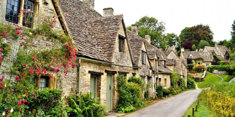 Little cottages in Cotswolds, England