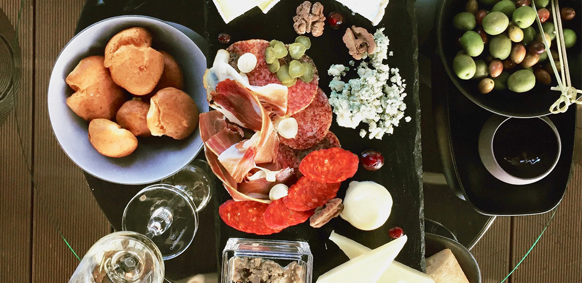 Charcuterie board at the Aria Hotel