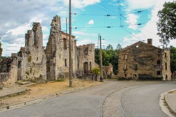 Crumbling buildings in Oradour sur Glane, France