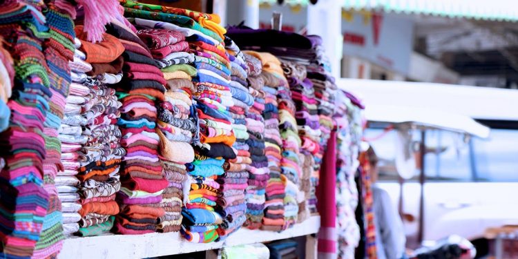 Fabrics at a market in Cambodia