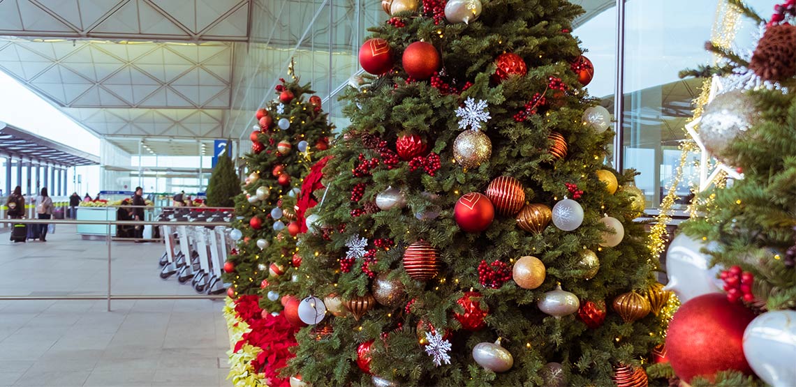 Christmas trees at airport