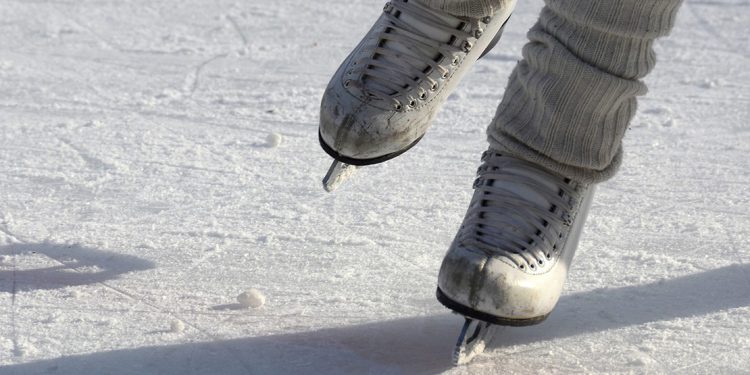 Ice skates on outdoor rink