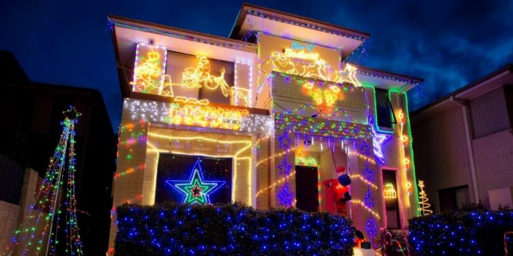 Christmas lights on a house in Australia