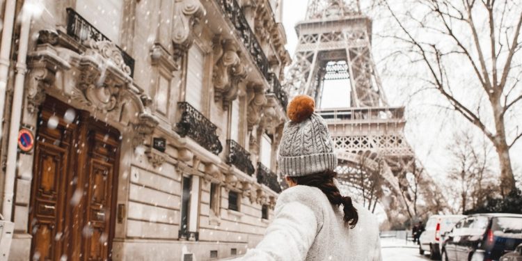 Magical snowy Christmas in Paris, France