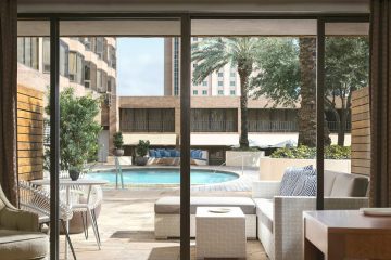 Looking out at pool from a suite.