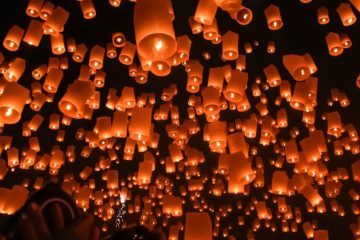 Sky lanterns being released in Northern Thailand