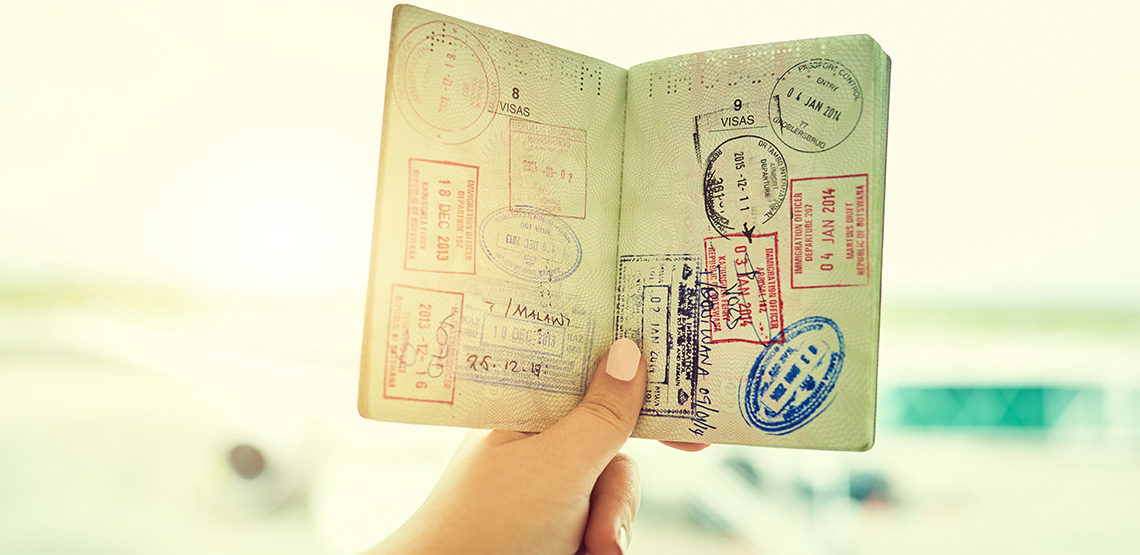 Stamps inside a passport.