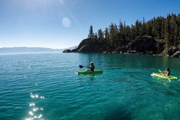 Two people kayaking in Lake Tahoe