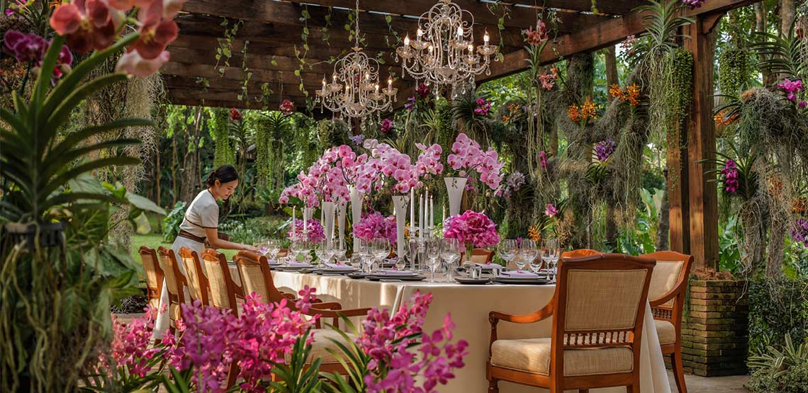 Opulent table covered with flowers