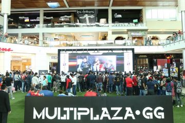 Interior of mall with giant screen