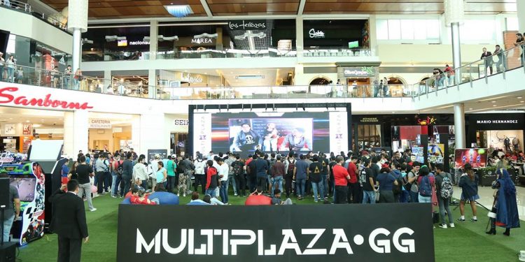 Interior of mall with giant screen