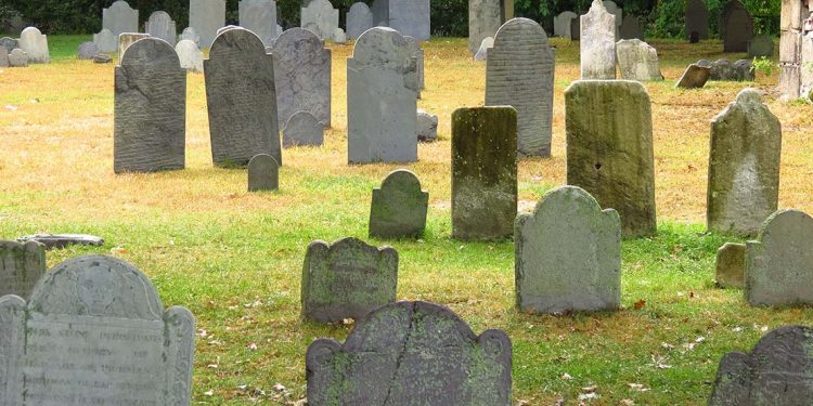 Old gravestones in a field