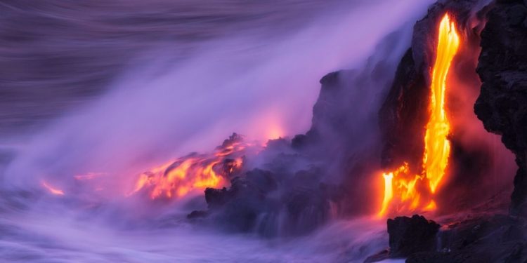 Lava flow into the ocean