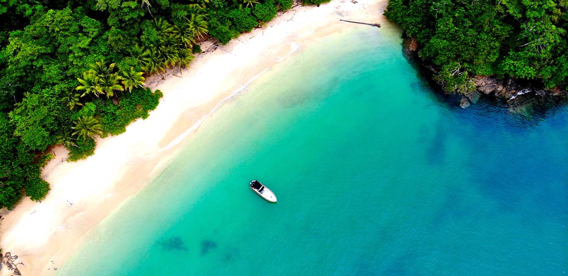 An overhead shot of Panama's blue waters.
