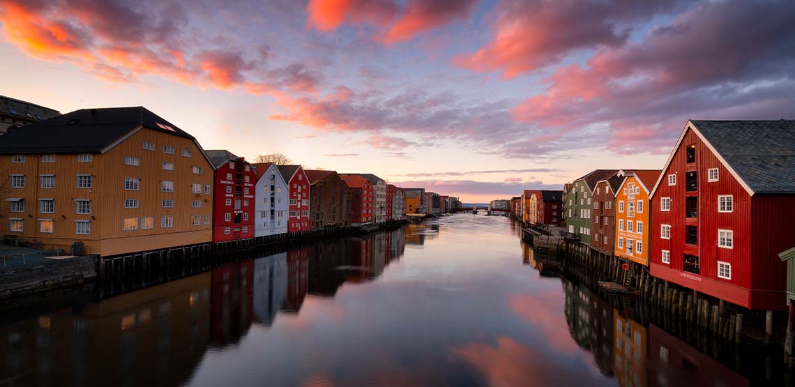 Scandinavia canals at sunset.