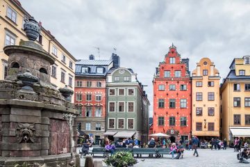 Stockholm scenery with colorful buildings.
